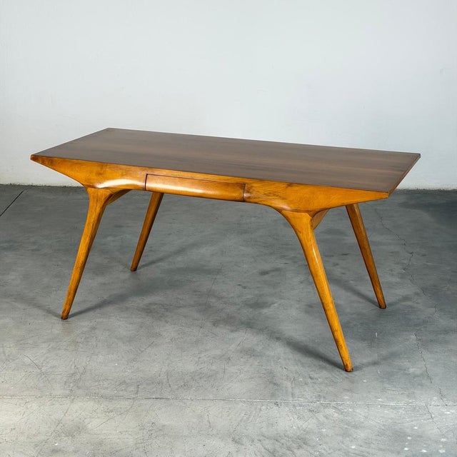 Sculptural Writing Desk in Walnut by Carlo De Carli, Italy, 1950s For Sale - Image 3 of 18