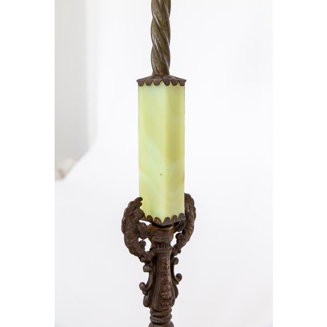 Art Deco Early 20th Century Deco Uranium Glass & Iron Bridge Floor Lamp For Sale - Image 3 of 10