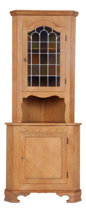 Corner Cabinet in Acid-Treated Oak and Glass Door, 1970s