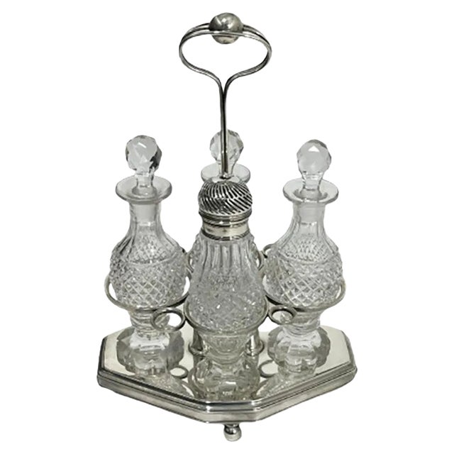 19th Century Dutch Silver and Diamond Cut Crystal Cruet, 1816, Set of 5 For Sale