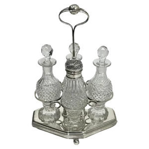 19th Century Dutch Silver and Diamond Cut Crystal Cruet, 1816, Set of 5
