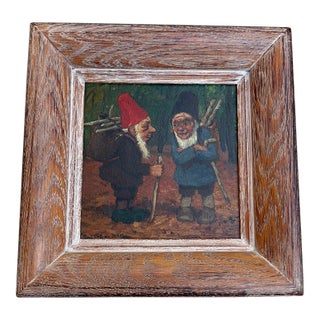 Attributed to Paul Lothar Müller – Antique German Gnome Oil Painting, Early 20th Century For Sale