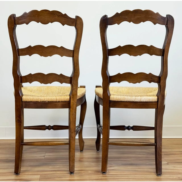 Vintage French Country Rush Seat Carved Wood Chairs, a Pair For Sale In Kansas City - Image 6 of 10