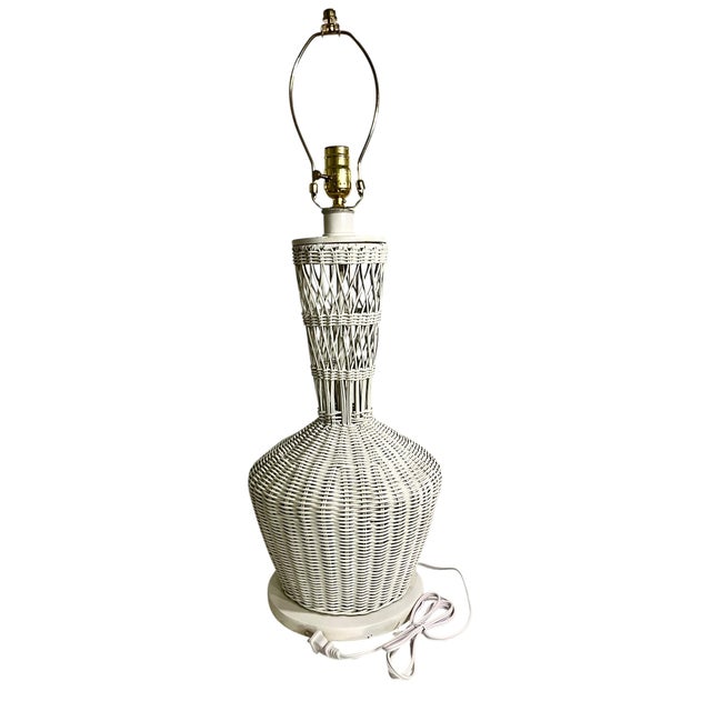 Bring effortless coastal charm to your space with this beautifully handcrafted vintage wicker table lamp featuring its...