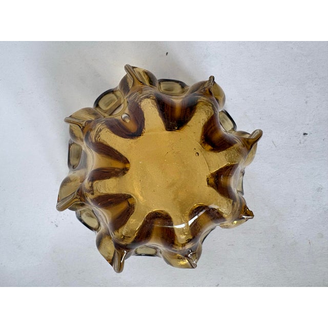 Mid 20th Century Vintage Murano Style Amber Art Glass Sculptural Catchall Bowl For Sale - Image 5 of 7