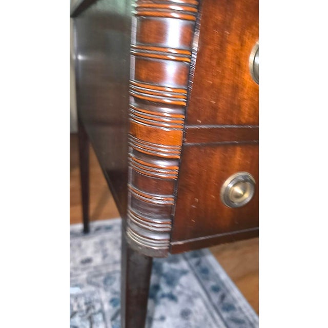 Brown Stickley Pair Traditional Classics Series Two-Drawer Leather-Top Accent Side Table For Sale - Image 8 of 11