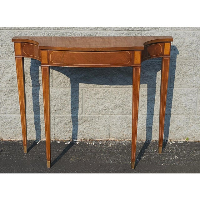 Wood Hepplewhite Style Mahogany and Satinwood Console Table With Brass Capped Legs For Sale - Image 7 of 10