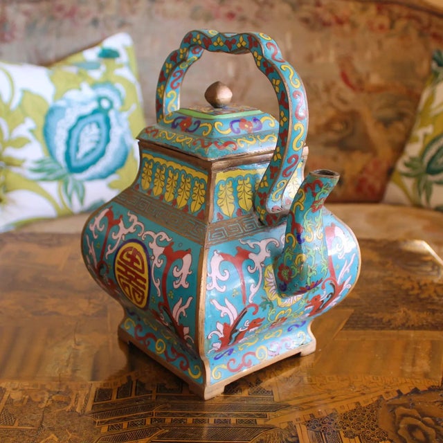 Chinese Turquoise Cloisonné Enamel on Bronze Teapot For Sale - Image 9 of 10