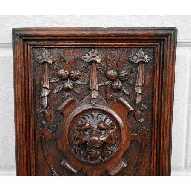 Brown Antique Carved Oak Plaque Tudor Lion Wall Panel Wood Relief Head Mask Victorian For Sale - Image 8 of 11