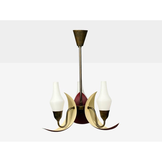 Mid-Century Modern 1950s Bent Karlby, Pendant Light, Brass, Red Lacquered Metal, Glass For Sale - Image 3 of 11