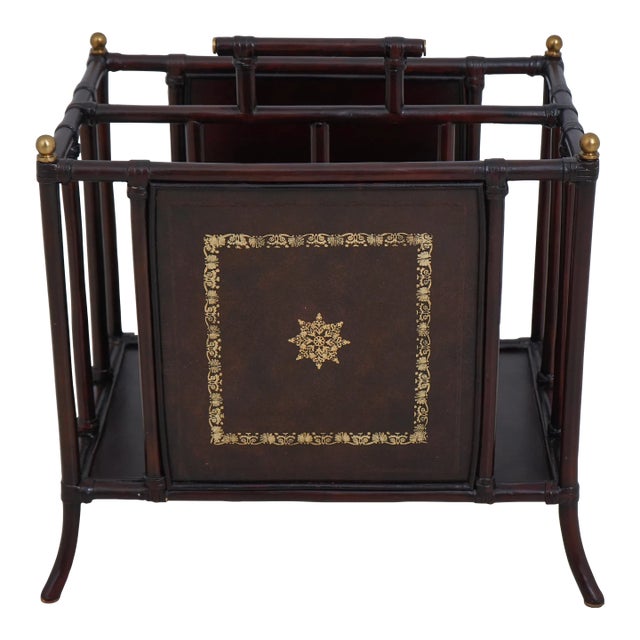 Maitland Smith Bamboo Form & Leather Magazine Rack For Sale