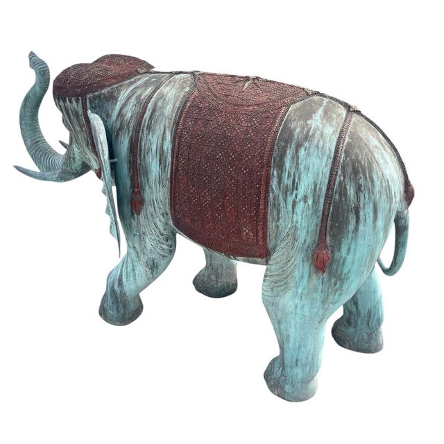 A Pair of Vintage Verdigris Bronze Patinated Elephant Garden Statuary For Sale - Image 4 of 12