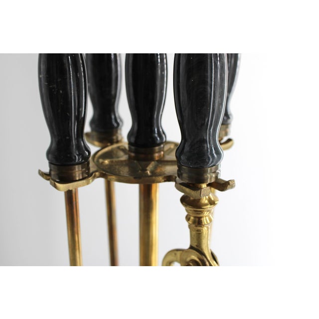 Metal Gorgeous Vintage Brass & Marble Handle Fireplace Tool Set With Star For Sale - Image 7 of 11