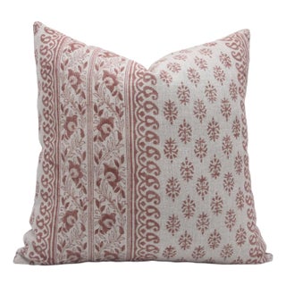 Designer Hand Block Printed Thick Linen Throw Pillow Cover 26x26 Inch- Floral Bagh For Sale