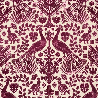 Schumacher Pavone Velvet Fabric in Garnet For Sale