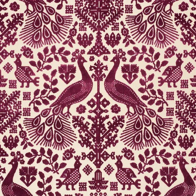 Schumacher Pavone Velvet Fabric in Garnet For Sale