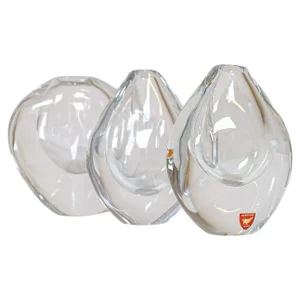Mid-Century Vases and Plate Clear Crystal Glass from Orrefors, Sweden, 1950, Set of 3
