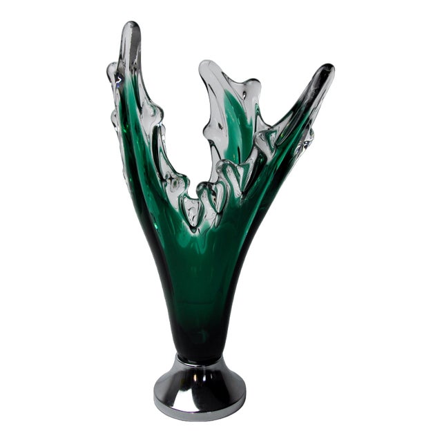 Sommerso Vase in Green Murano Glass attributed to Seguso, Italy, 1970s For Sale