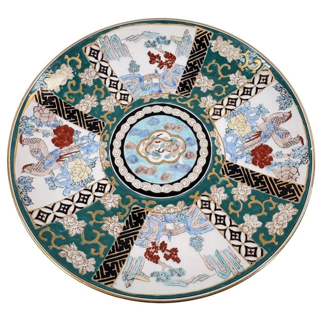 Vintage 11" Hand-Painted "Gold Imari" Japanese Porcelain Charger – Dragon & Landscapes For Sale - Image 10 of 11