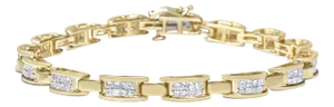 10K Yellow Gold 2.0 Cttw Invisible-Set Princess Cut Diamond Rectangular Link Bracelet (I-J Color, SI2-I1 Clarity) - 7"