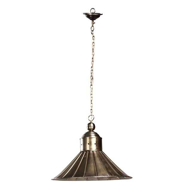 Farmhouse industrial style nickel finish metal pendant lantern. Each will have slight variations in finish and distress....