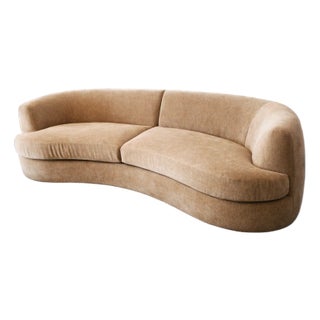 Scarlet Crushed Velvet Curved Sofa For Sale