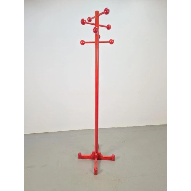 Postmodern Red Stained Beech Coat Rack with Balls, Italy, 1970s For Sale - Image 6 of 9