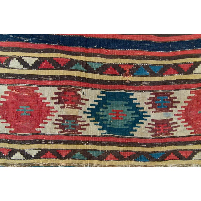 Textile 1880s Antique Large Kilim Rug Geometric Red Cream Blue Navy Wool Flatwoven Rug - 5'2" X 8'9" For Sale - Image 7 of 10