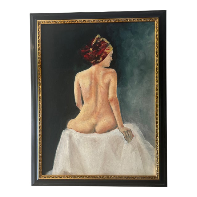 20 Th European School Century Oil on Canvas Figurative Portrait Signed Framed Lady in Red Turban Made in 1980 For Sale