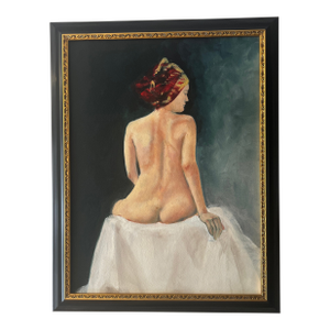 20 Th European School Century Oil on Canvas Figurative Portrait Signed Framed Lady in Red Turban Made in 1980