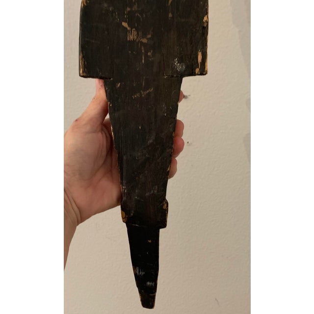 Wood Vintage 25” Balinese Gilt Wood Temple Dancer Wall Sculpture, Hand-Carved, Indonesia For Sale - Image 7 of 12