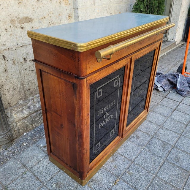 Bistrot De Paris Bar Cabinet in Cherry Wood, Zinc and Gilt Brass from Roche Bobois, France, 1980s For Sale - Image 10 of 18
