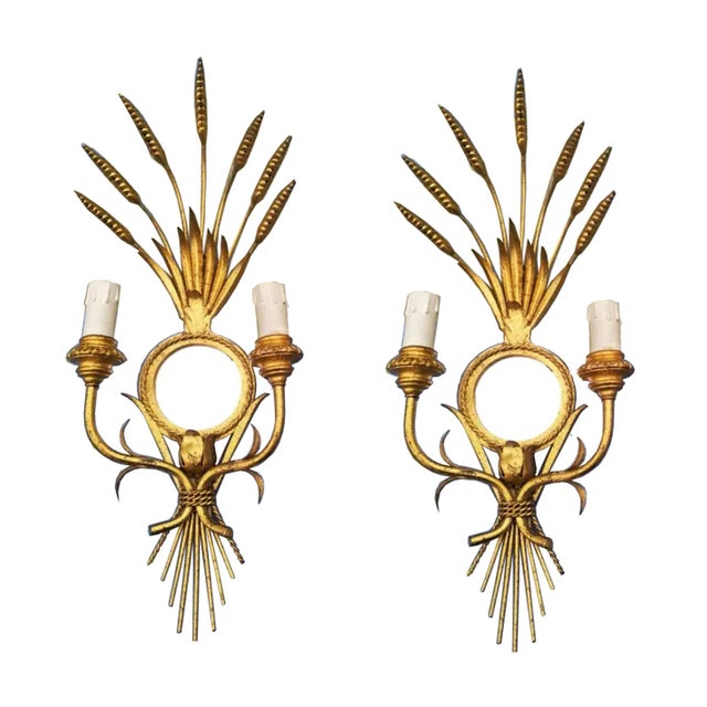 Wall Lamps in Gold Leaf in the style of Maison Bagues, 1950s, Set of 2 For Sale - Image 9 of 9