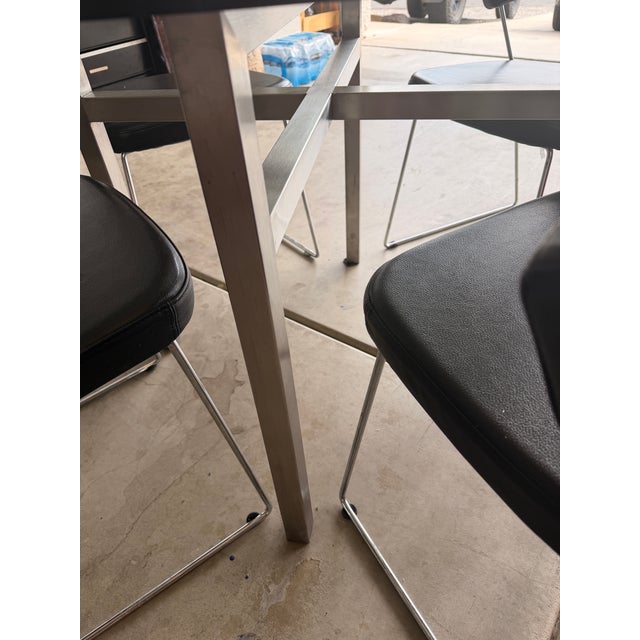 Metal Calligaris Modern Round Glass Dining Chrome Metal Table W/ 4 Black Chairs For Sale - Image 7 of 11