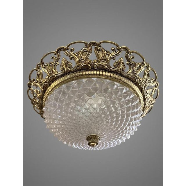 1960s Vintage French Brass and Cut Glass Pendant Light, 1960s For Sale - Image 5 of 5