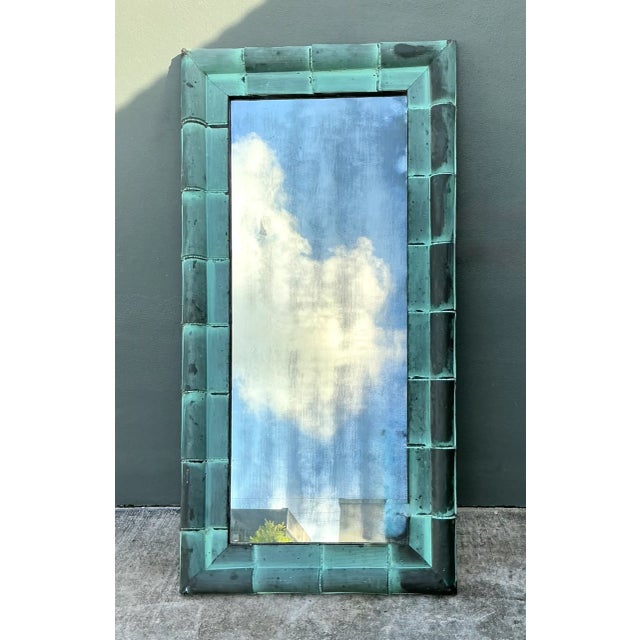 Modern Vintage Patinated Copper Shingle Floor Mirror For Sale - Image 3 of 12