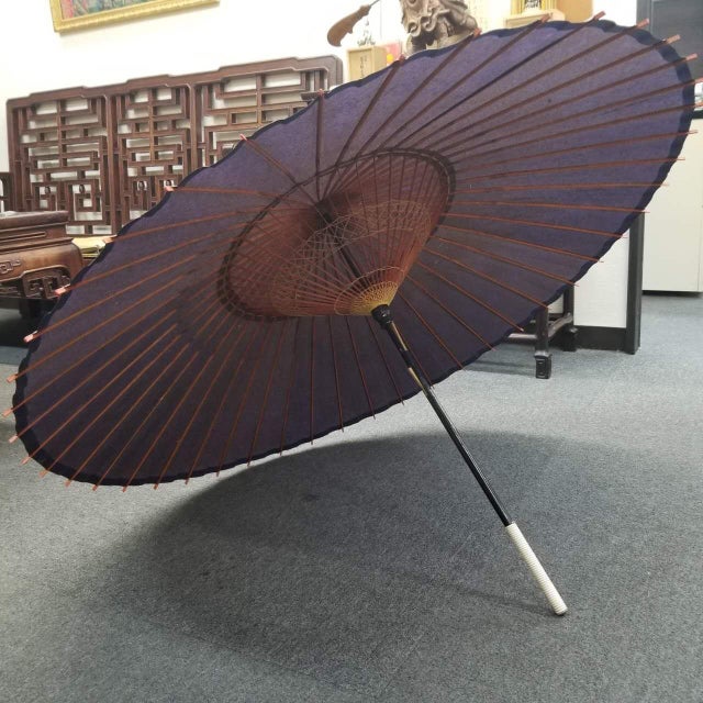 Antique Japanese Snake-Eye Umbrella (Wagasa) With Bamboo Ribs and Lacquered Paper For Sale - Image 16 of 16