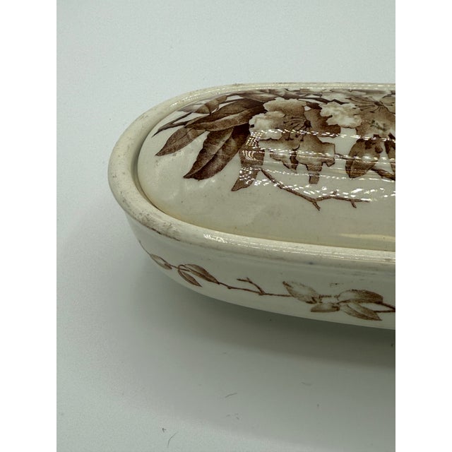 Late 19th Century 1887 Victorian Kew Brown Transferware Brush Box by Brown-Westhead Moore — Lidded Washstand Piece For Sale - Image 5 of 7