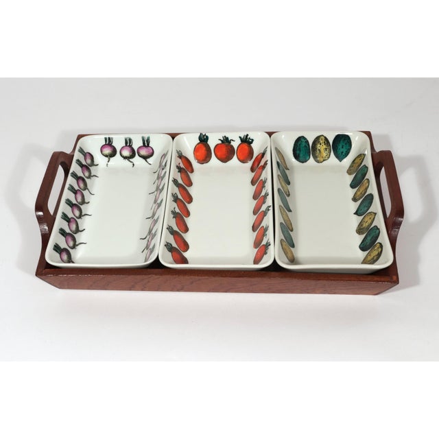 1960s Piero Fornasetti Ceramic Appetizer Set and Tray For Sale - Image 5 of 11