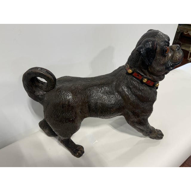 English Terracotta Pug Dog Sculpture With Glass Eyes, Early 20th Century For Sale - Image 12 of 12