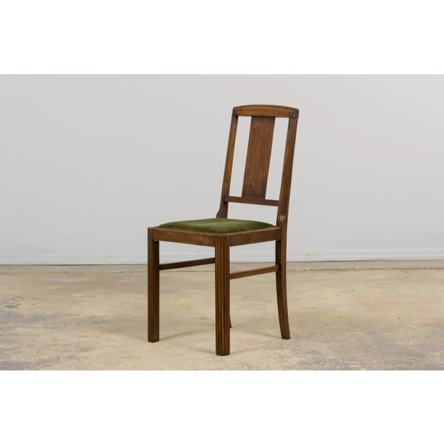 Brown 1930s French Art Deco Maple Dining Chairs W/ Olive Green Velvet - Set of 6 For Sale - Image 8 of 18