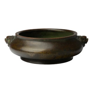 Japanese Bronze Censer in Chinese Style, Lion-Mask Handles, Xuande-Style Mark, 19th–20th Century For Sale