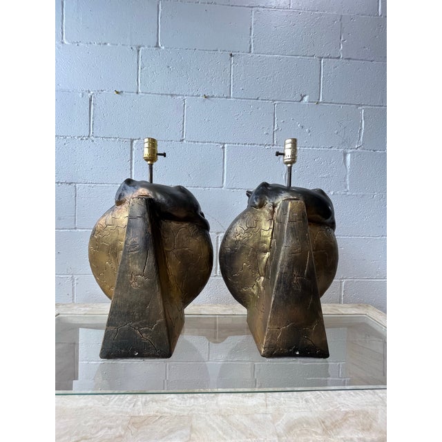 Ceramic Mid 20th Century Hollywood Regency Sculptural Panther Globe Table Lamps - a Pair For Sale - Image 7 of 10