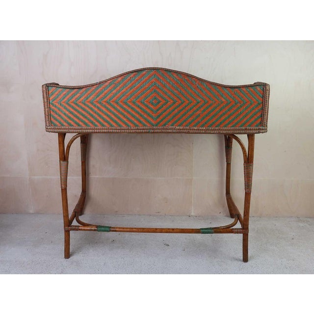 Vintage Art Deco French Painted Rattan and Bentwood Console Table, 1930s For Sale - Image 4 of 8