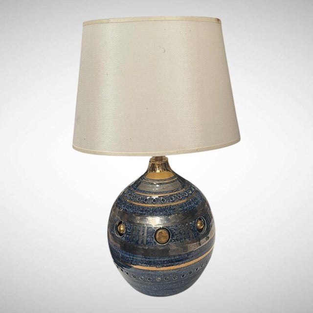 Blue and gold ceramic lamp\. rare in this color. Dimensions given without lampshade / Lampshade not included This piece...