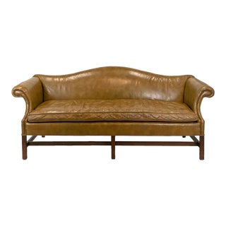 1960s Vintage Leather Camelback Sofa For Sale