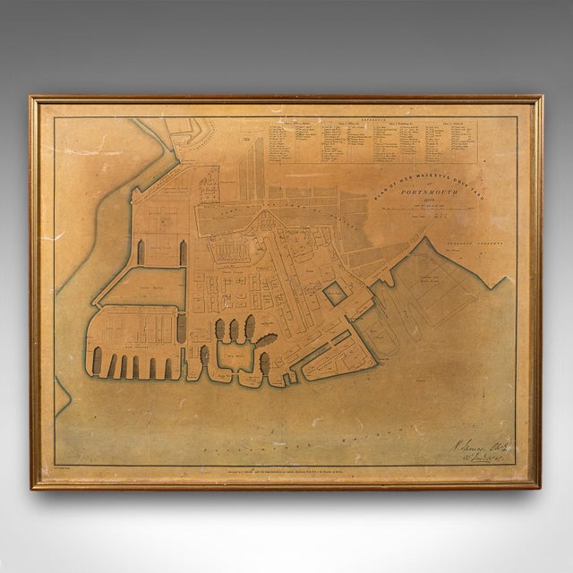 This is an antique town plan of Portsmouth Dockyard. An English, framed cartography in Naval taste, dating to the early...