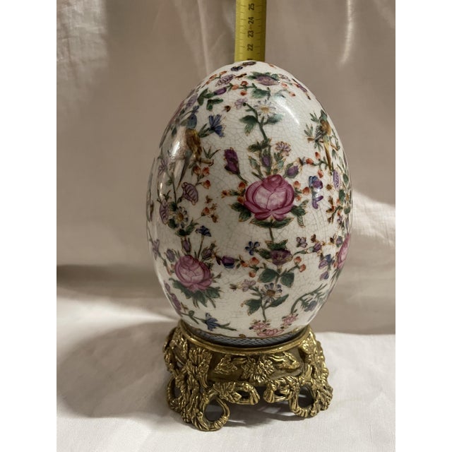 Crackle-Glazed Porcelain Egg on Gilt Bronze Base For Sale - Image 6 of 12