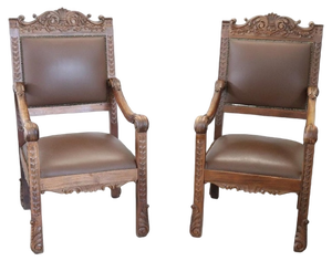 Set of Late 19th Century Carved Walnut Throne Chairs