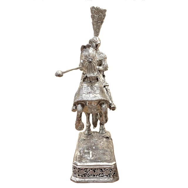 German Silver Jousting Knights on Horseback Sculptures a Pair For Sale - Image 10 of 13